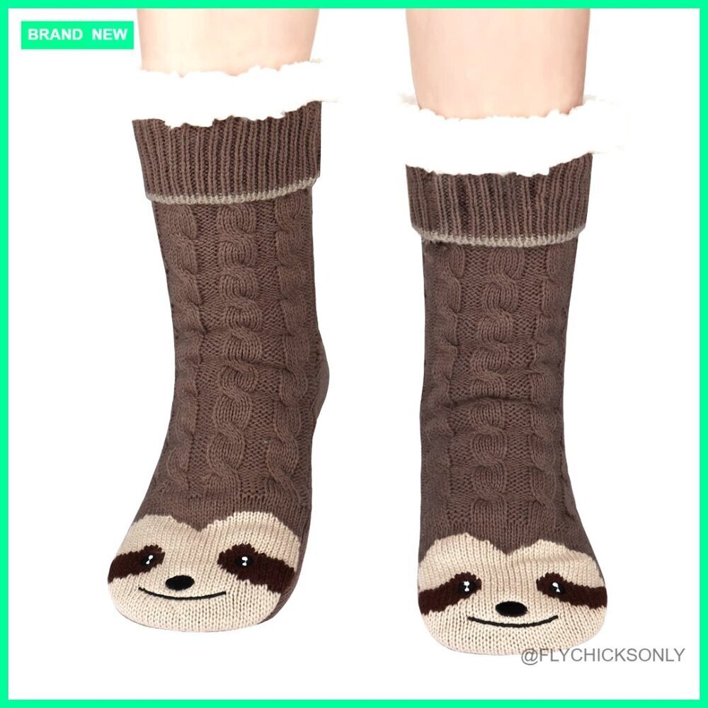 Warm Fuzzy Slipper Socks with Grippers, Winter Cozy, Size 5-8
